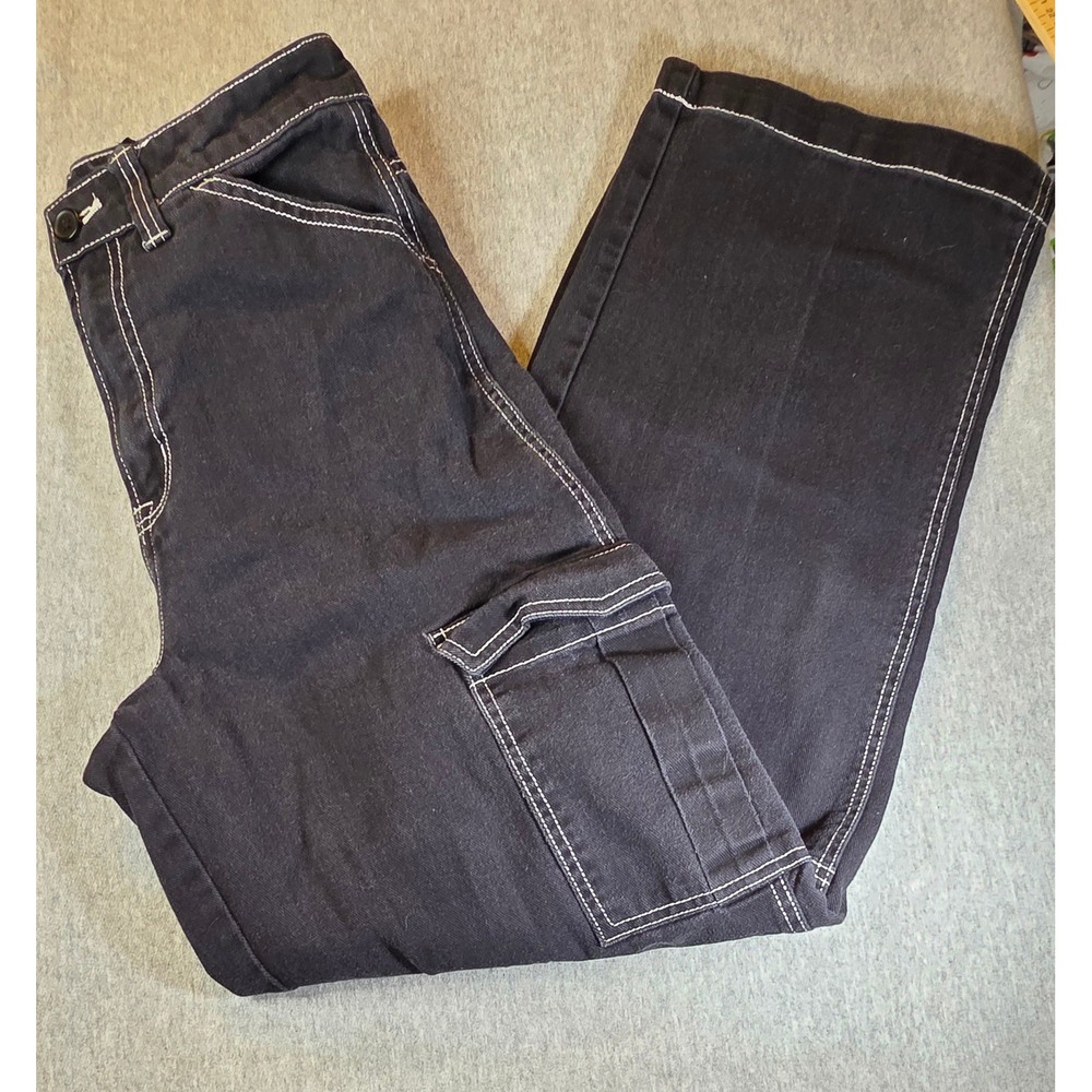 HM Divided Black Cargo Pants White Contrast Stitch Wide Leg Utility Jeans Size 4 - Picture 11 of 11